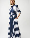 Cotton Stripe Print Fit and Flare Shirt Dress with Reversible Sash
261936