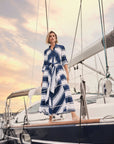 Cotton Stripe Print Fit and Flare Shirt Dress with Reversible Sash
261936