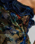 11978 Black Multicolor One Shoulder Burnout Velvet Gown