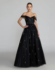 13227 Black Pearl Embellished Off The Shoulder Ball Gown