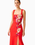 Fleurisca Embroidered Gown in Scarlet Red