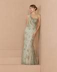 21089 One Shoulder Bead Embelished Maermaid Gown
