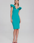 Scuba Crepe Ruffle Sheath Dress 241747