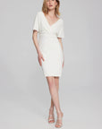 Scuba crepe wrap dress with Pearl detail