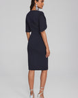Scuba Crepe Sheath Dress with Pearl Detail