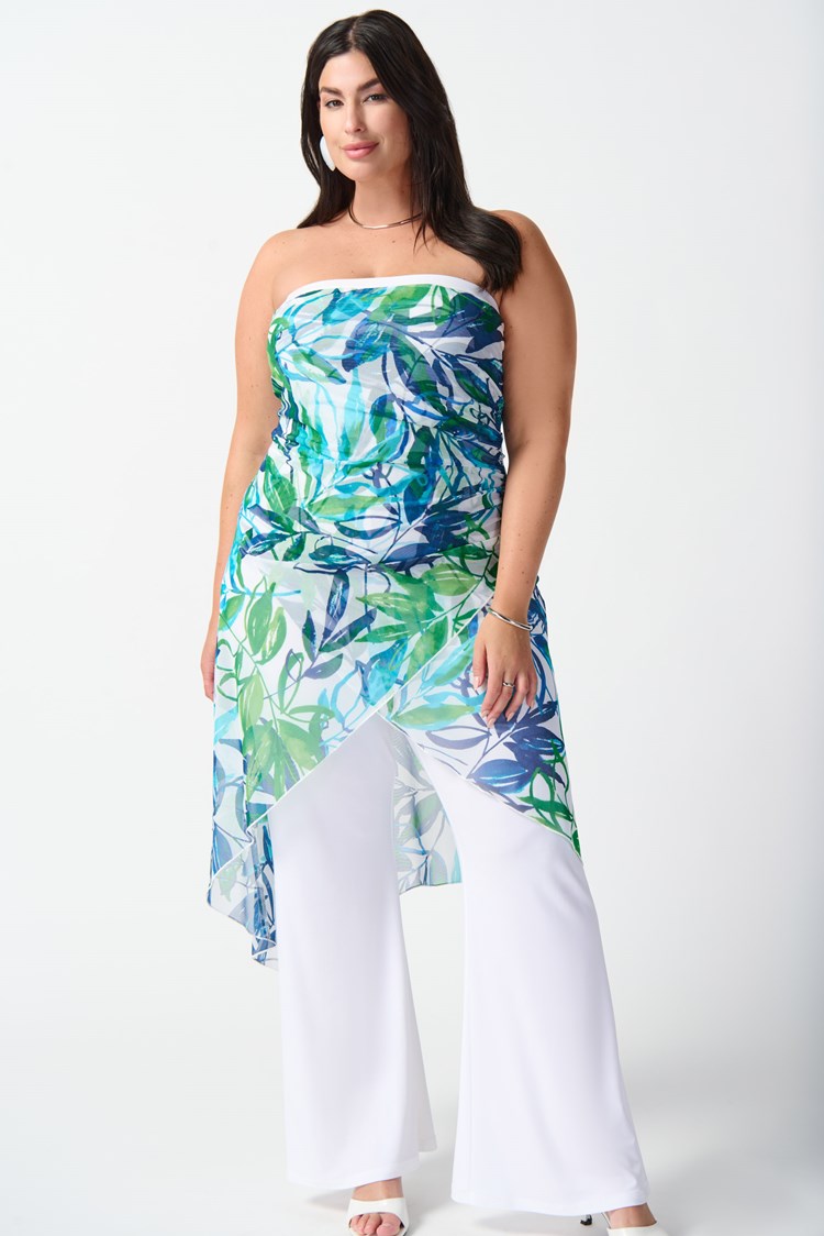 Mesh &amp; Silky Knit Tropical Jumpsuit
