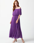 Chiffon Off-The-Shoulder Pleated Dress