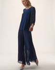 Signature | Silky Knit Straight Top with Pleated Chiffon Sleeves
254725. Signature | Pleated Chiffon Wide Leg Pants
254724 set