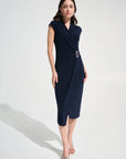 262715 Joseph Ribkoff midi dress with trim buckle detail