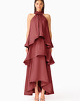 CALISTA RUFFLE NECK
TIERED GOWN