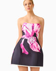 Petalia Tulip Mini Dress in Black & Pink Floral