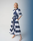 Cotton Stripe Print Fit and Flare Shirt Dress with Reversible Sash
261936