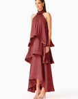 CALISTA RUFFLE NECK
TIERED GOWN