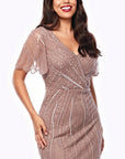 JH0525 beaded cocktail dress with sleeve