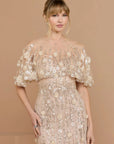 69188 Floral Embellished Cape Sleeve Trumpet Gown