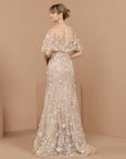69188 Floral Embellished Cape Sleeve Trumpet Gown