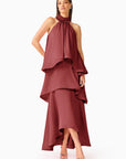 CALISTA RUFFLE NECK
TIERED GOWN