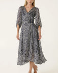 CLOUDLAND WRAP DRESS IN NAVY WHITE SPOT