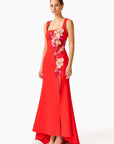 Fleurisca Embroidered Gown in Scarlet Red