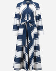 Cotton Stripe Print Fit and Flare Shirt Dress with Reversible Sash
261936