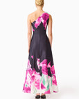 Petalia One Shoulder Gown in Black & Pink Floral