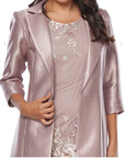 Jh0567 Embroidered lurex dress with shantung jacket