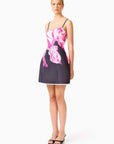 Petalia Tulip Mini Dress in Black & Pink Floral