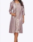 Jh0567 Embroidered lurex dress with shantung jacket