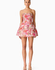 Floralie Strapless Mini Dress in Pink Floral