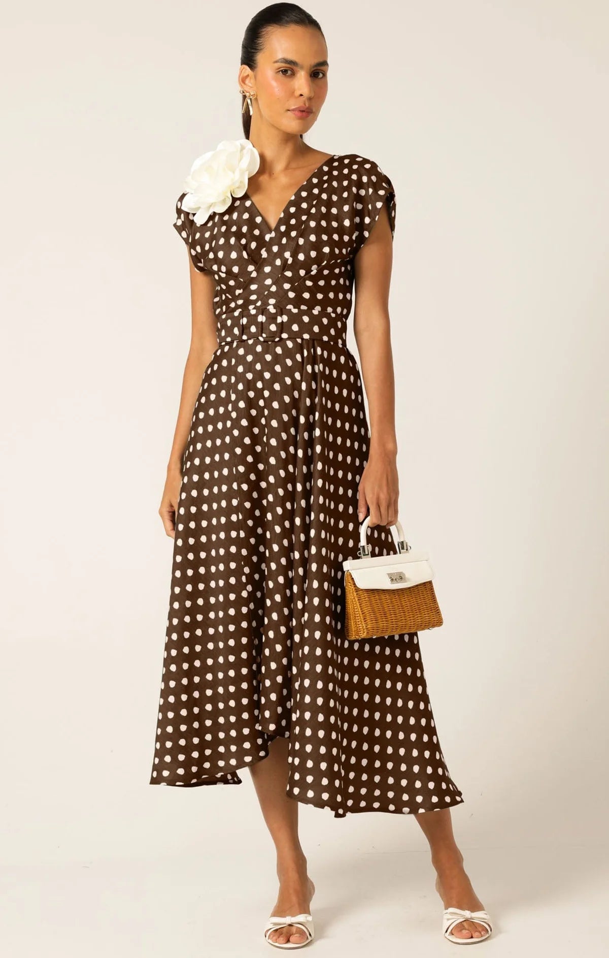 knee length dresses for ladies Eve Maternity Midi Wrap Dress in Navy Polka Dots – Angel Maternity Australia