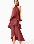 CALISTA RUFFLE NECK
TIERED GOWN