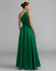 Emerald One Shoulder Satin Gown With Overskirt