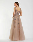 Brown Hand Embellished Tulle A-Line Gown