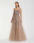 Brown Hand Embellished Tulle A-Line Gown