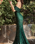 CD980 off the shoulder sequins long gown