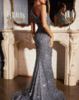 CD980 off the shoulder sequins long gown