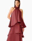 CALISTA RUFFLE NECK
TIERED GOWN