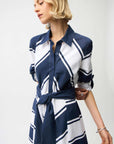 Cotton Stripe Print Fit and Flare Shirt Dress with Reversible Sash
261936
