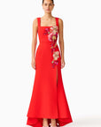 Fleurisca Embroidered Gown in Scarlet Red