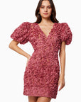 Adoration Short Puffed Sleeve Mini Dress In Pink