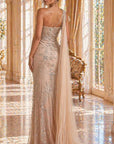 One Shoulder Nude Embellished Gown 50205