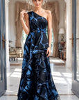 Floral Print One Shoulder A Line Gown 46319