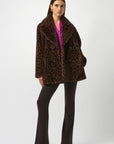 Faux Fur Leopard Print Double-Breasted Coat
253937