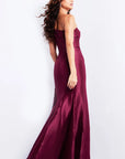 Burgundy One Shoulder Ruched Waist Gown 25831
