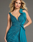 Beaded Gown With Draped Tulle Overlay and Slit 44846
