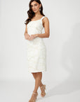 258246 woven dress cream/gold