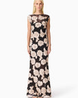 Margaux Fit & Flare Gown in Black & Gold Floral