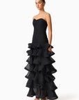 Evelin Tiered Gown in Black