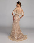 69188 Floral Embellished Cape Sleeve Trumpet Gown