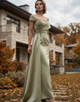 OFF-SHOULDER LONG MOTHER OF THE BRIDE SHEATH DRESS - 262M7278